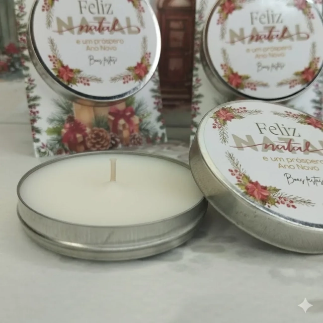 20 unidades de Vela Aromática na latinha Personalizada Natal - - Trabalhamos com qualquer tema - Informar o tema no chat