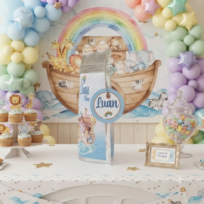 Saquinho Metalizado ziplock  Arca de Noé lembrancinhas festa aniversario infantil Personalizado