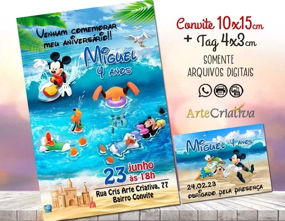Convite Digital C/tag Mickey Mouse Praia 4