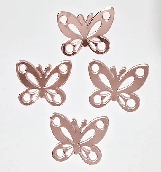 Aplique Borboleta Acrílico Espelhado Rose Pacotes C/10 Peças