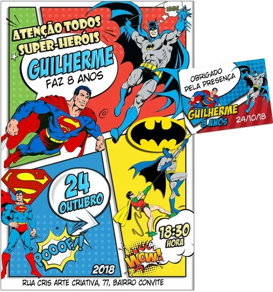 CONVITE DIGITAL C/TAG Super Homem e Batman Gibi