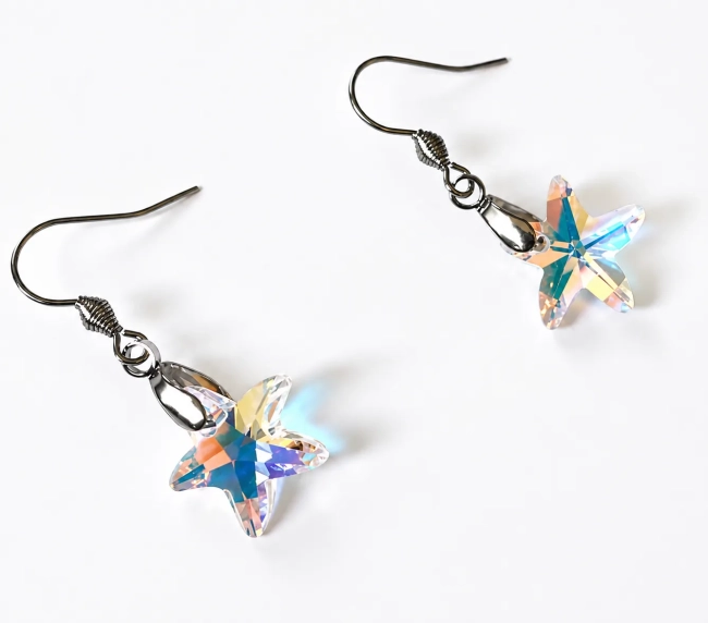 Brinco Estrela do mar de Cristal AB Aço Inoxidável Antialérgico