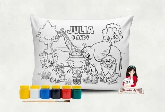 Almofada com Tinta para Colorir Safari Menina