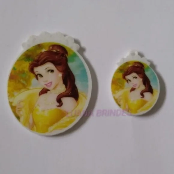 Kit Princesa Bela Aplique e Pingente de Acrílico 3 Kits
