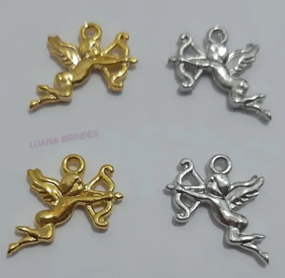 Pingente Cupido de Metal Dourado e Prata - pct c/ 12 unid