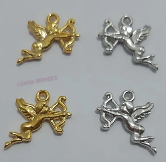 Pingente Cupido de Metal Dourado e Prata - pct c/ 12 unid
