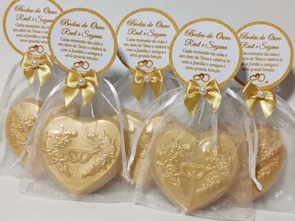Lembrancinha Bodas de Ouro: Sabonete Coração Perfumado