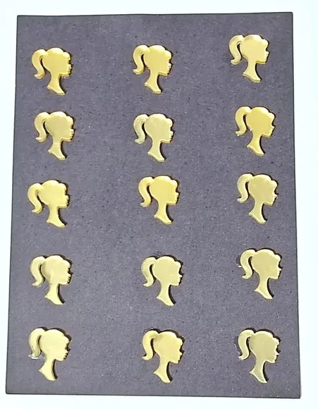 Mini Apliques Barbie Acrílico Espelhado Dourado - 2 Cartela