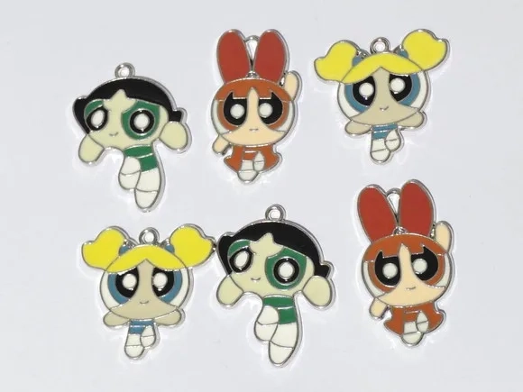 Pingente Meninas Super Poderosas Metal Pacote com 6 Unidades