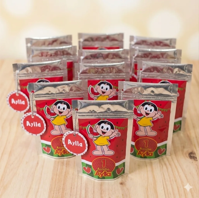 Saquinho Metalizado ziplock Magali lembrancinhas festa aniversario infantil Personalizado