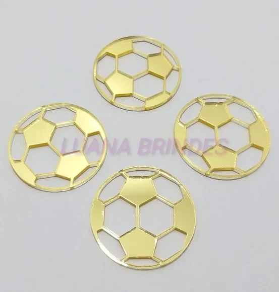 Aplique Bola de Futebol Acrílico Espelhado Dourado -3,5cm -