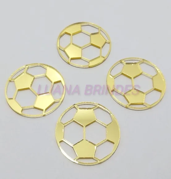 Aplique Bola de Futebol Acrílico Espelhado Dourado -3,5cm -