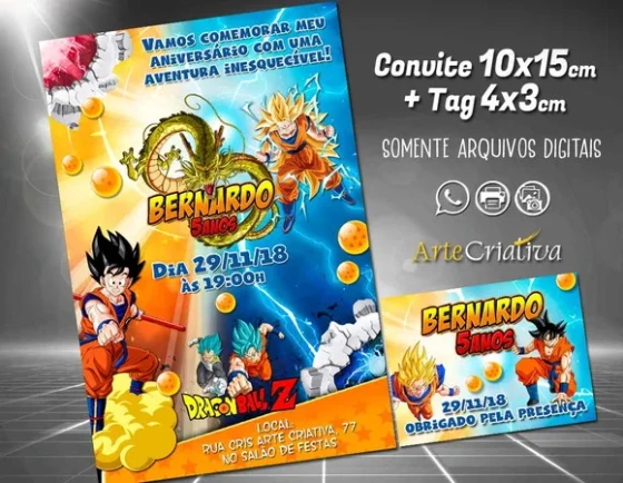 CONVITE DIGITAL C/TAG Dragon Ball