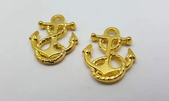 Pingente de Âncora em Metal Dourado de 2,3cm Pct 15 Unidades