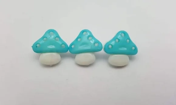 Aplique Botão de Cogumelo Azul de 1,5cm - 20 unidades