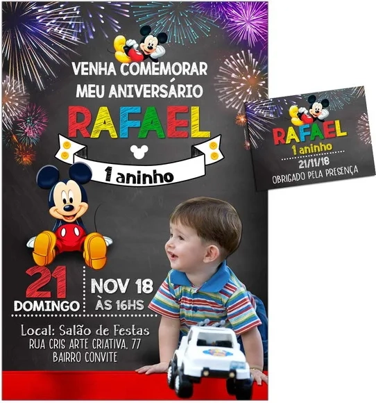 CONVITE DIGITAL C/TAG Mickey Mouse Chalk
