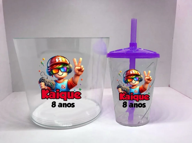 Kit Balde de Pipoca acrilico + Copo twister Personalizado Roblox