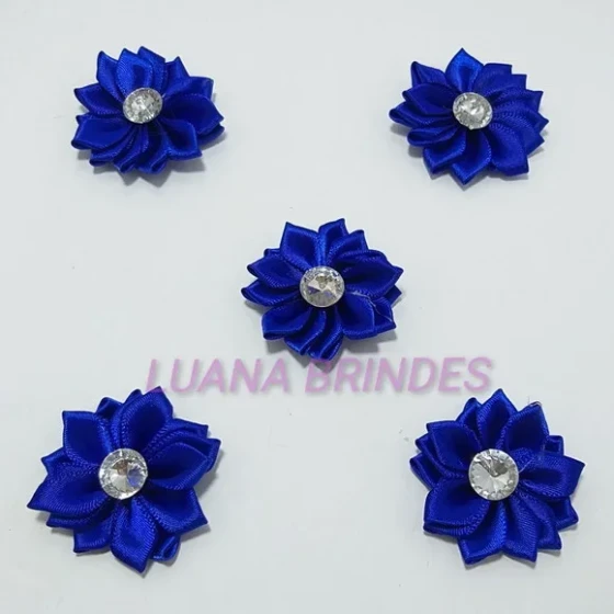 Flor Azul Royal de tecido - 4cm - pct c/ 15 unidades