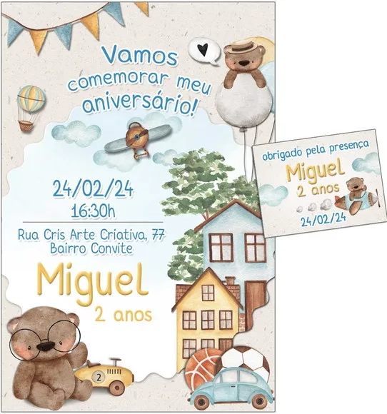 Convite Digital C/tag Ursinho com Brinquedos