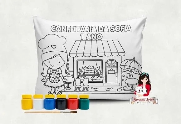 Almofada com Tinta para Colorir Confeitaria