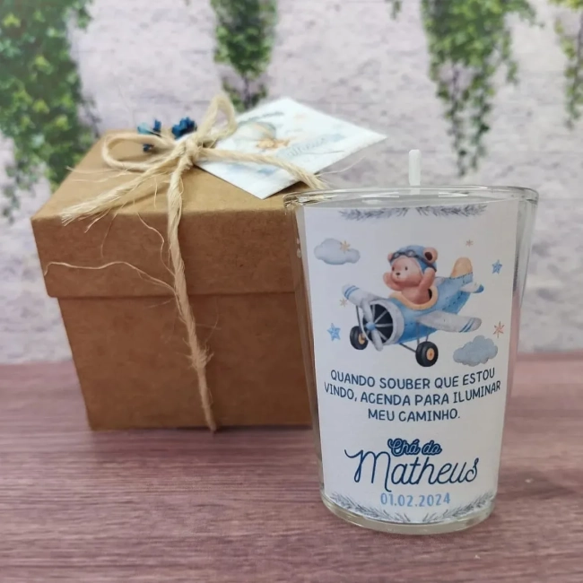 55 Vela Aromática no Copo Lembrancinha Personalizada Chá de bebê, Batizado,Casamento, Aniversario e etc. Fazemos Qualquer Tema