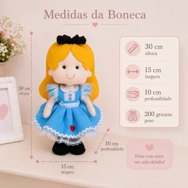 Boneca Alice Pais Das Maravilhas De Feltro