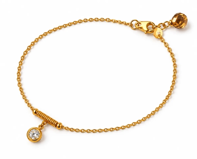 Tornozeleira Folheada a Ouro com Cristal Theco 8mm e Strass