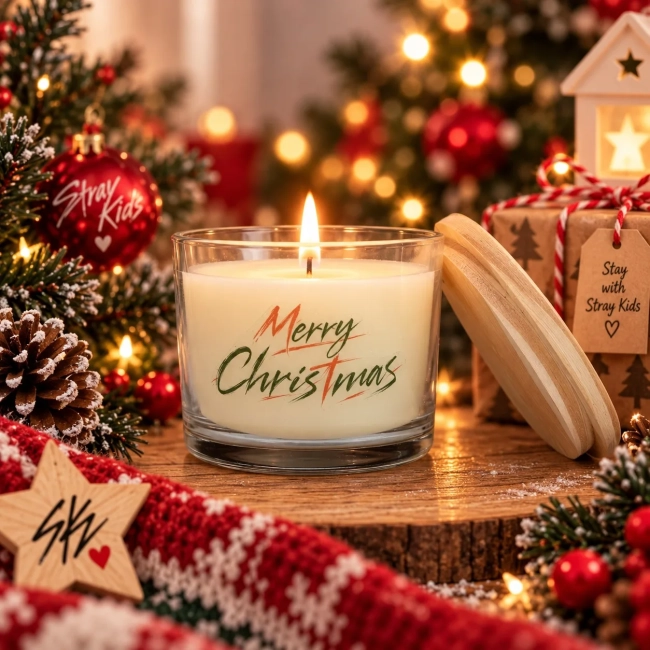Vela Aromática no Copo Personalizada Natal - STAY - Stray Kids - Velas Perfumadas | Aromáticas e Decorativas