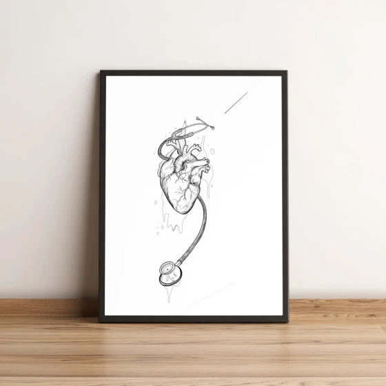 Quadro Coração e Estetoscópio em Arte Minimalista 150