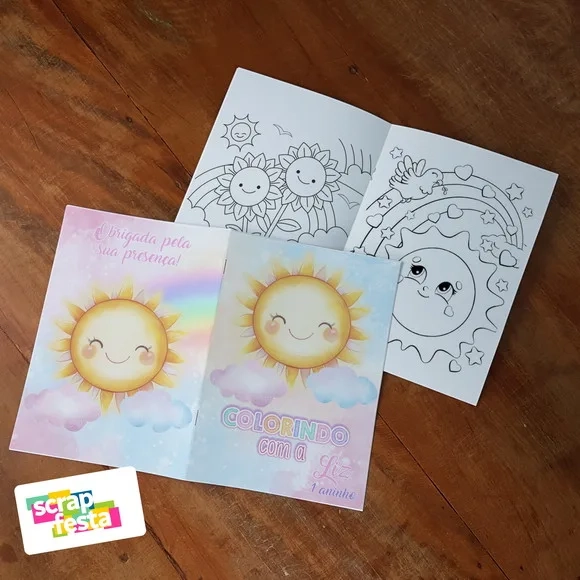 Revista Colorir+embalagem+giz Cera Primeira Volta ao Sol