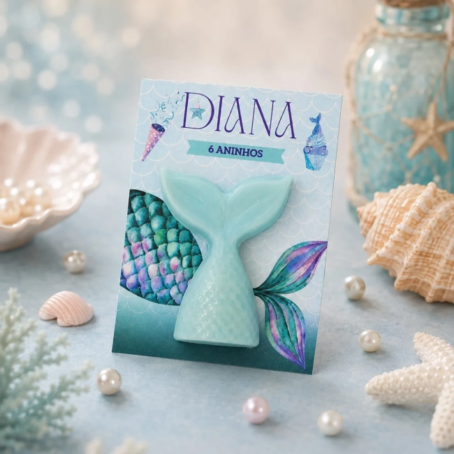 20 uni Lembrancinha Mini Sabonete Calda/ Rabo de Sereia Perfumado no Cartão Aniversário, Chá de Bebê, Batizado e etc.