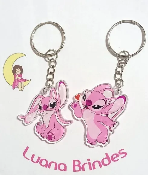 Chaveiro Angel Stitch de Acrílico Adesivado 4cm - 1 Peça
