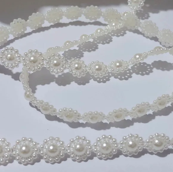 Fio Meia Perola Trabalhada Creme 10mm Pacote com 2 Metros