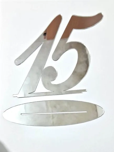 Topo de Bolo Numero 15 Acrílico Espelhado 1 Unidade