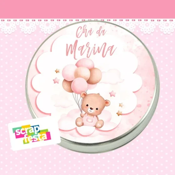 Latinhas Personalizadas Chá de Menina Ursinha Aquarela Balão