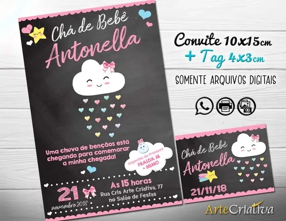 CONVITE DIGITAL C/TAG Chá de bebê Chuva de Amor Chalk