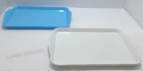 Bandejas pequenas Azul e Branca de plástico-20cm-pct c/2 uni