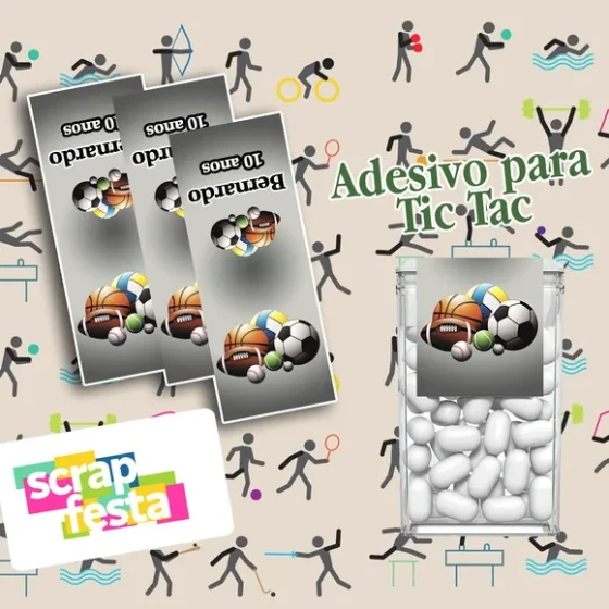 Adesivo Personalizado Retangular para Tic Tac Festa Esporte