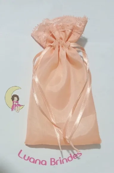 Saquinho Organza C/renda e Fita 10x13 Pacote C/20 Unidades