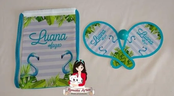 Mochila Ping Pong Personalizada Tema Flamingo Azul