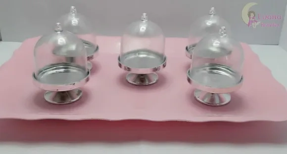Kit Bandeja Rosa c/Mini Cúpulas Transparente de plástico.
