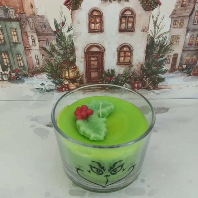 Vela Aromática no Copo Personalizada Natal Grinch, Merry Grinchmas