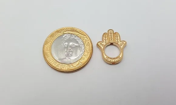 Miçanga da Mão de Hamsá/Mão de Fátima Dourado com 2cm