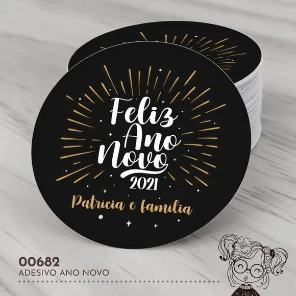 Adesivo Redondo Feliz Ano Novo - 00682
