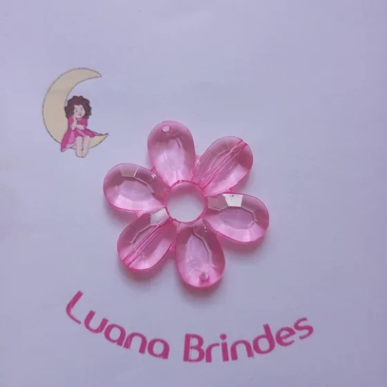 Flor Acrilico Pink com Furo 5cm Pct 6 Unidades