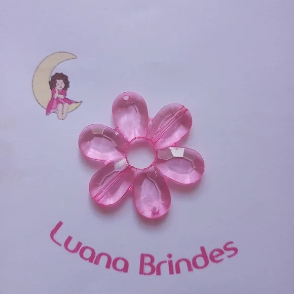 Flor Acrilico Pink com Furo 5cm Pct 6 Unidades