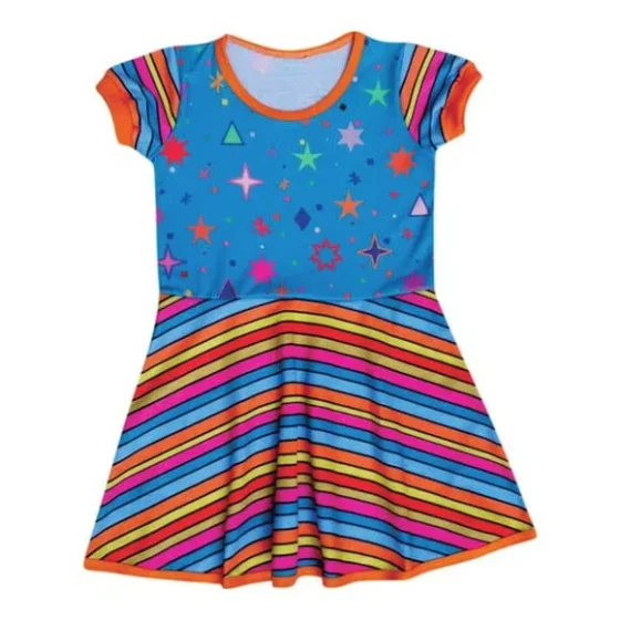Vestido Infantil Estrelas Galáxia Colorido Temático Festa