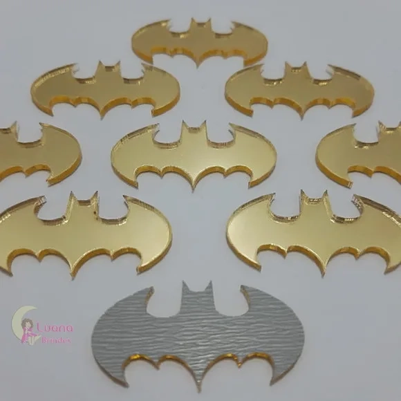 Aplique Símbolo Batman Acrílico Espelhado Dour- Pct C/6 Unid