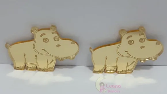Aplique Hipopótamo Acrílico Espelhado Dourado -pct c/7 un