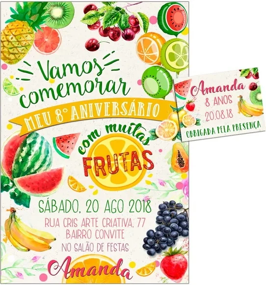 CONVITE DIGITAL C/TAG Frutas Aquarela